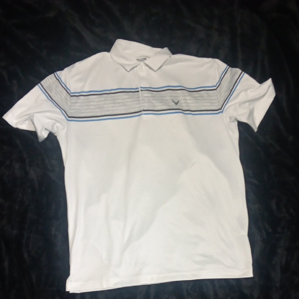White Polo Shirt with Blue Stripe Detail
